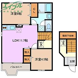 ノーブル・ハイムII 2階2LDKの間取り