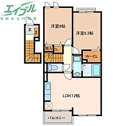 フィオーレIII 2階2LDKの間取り