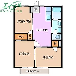 ガーデンプラザＫ’Ｓ 1階3DKの間取り