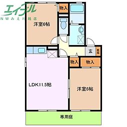 ピアチェーレ　C 1階2LDKの間取り