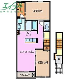 サンパークV 2階2LDKの間取り