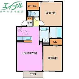アメニティ掛越 1階2LDKの間取り