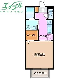 ムーンライト 2階1Kの間取り