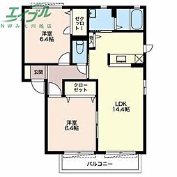 ＭａｓｔＴｏｗｎ富田Ｃ 2階2LDKの間取り
