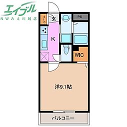 メゾンモンマルトル江場 1階1Kの間取り