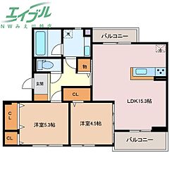 Ｄ−ｃｈａｍｂｒｅ新矢田 3階2LDKの間取り