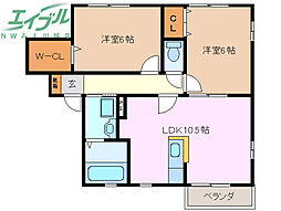 ボンヌジュルネB 2LDKの間取図画像