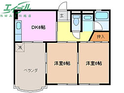 サンローヤル桑名 2DKの間取図画像