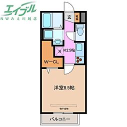 サクラーレ朝日 1Kの間取図画像