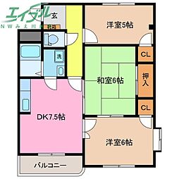 アベニール 3DKの間取図画像