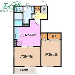うらら 2DKの間取図画像
