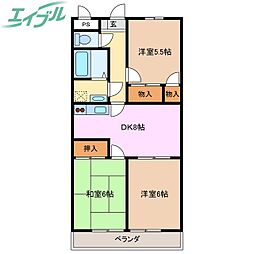 ファミール西浜田 北館 4階3DKの間取り