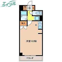 ステーションビラＫIII 8階ワンルームの間取り