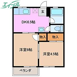笹川第二ハイツ 2階2DKの間取り