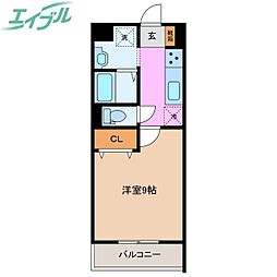 フィオレティーナ四日市 3階1Kの間取り