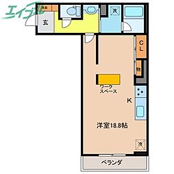 シャーメゾン　ル　シエル 3階ワンルームの間取り