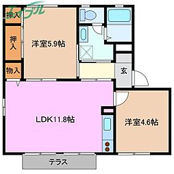 第2グランドール C棟 1階2LDKの間取り