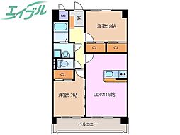 プリリアンスＴＡＫＥＫＯＳＨＩ　Ａ 4階2LDKの間取り