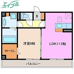 プール・トゥジュール　B棟 1階1LDKの間取り