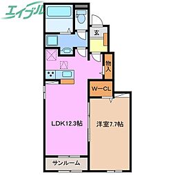 プリマヴェールIIIA 1階1LDKの間取り