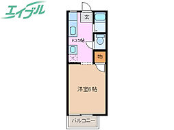 レジデンス日野 2階1Kの間取り
