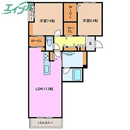 シャーメゾンソレイユ 3階2LDKの間取り