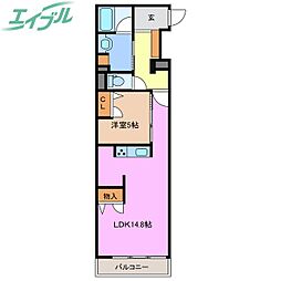 シャーメゾン桜ステージ 2階1LDKの間取り