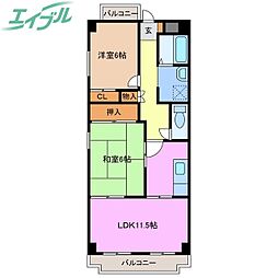 Comfort大井手 2階2LDKの間取り