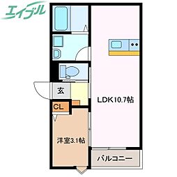 LECOCON四日市　IX 3階1LDKの間取り
