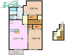 ファミールウツベ　III 2階2LDKの間取り