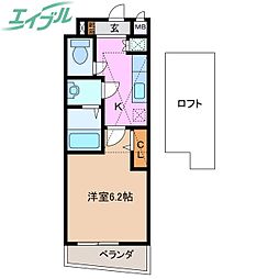 レジデンスハマダ 1Kの間取図画像