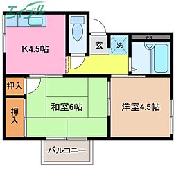 プレジール堀木 2Kの間取図画像