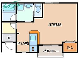 カーサ・オオイデ 1Kの間取図画像