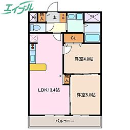 willDo四日市鵜の森 2LDKの間取図画像