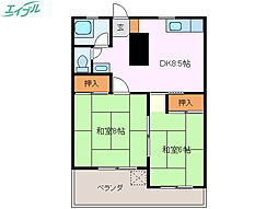 富士美荘　本館 2階2DKの間取り