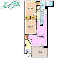 エスポワールII 1階2LDKの間取り