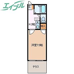ヴィラウィスタリア 2階1Kの間取り