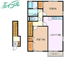 フローラルパークス　B 2階2LDKの間取り