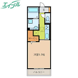 雅野VII 1階1Kの間取り