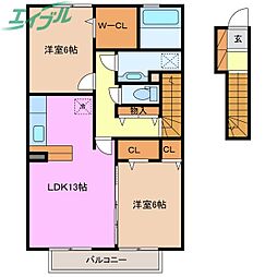 エクセレント ヒルズ 2階2LDKの間取り