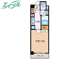アンオゥル鵜の森 7階1Kの間取り