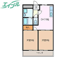 ＹＫ伊倉II 2階2DKの間取り
