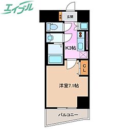 レジデンスハマダ 1Kの間取図画像