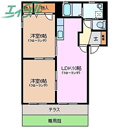 プリームス海山道 2LDKの間取図画像