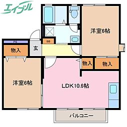 カーサセレーノB 2LDKの間取図画像