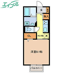 アズール 1Kの間取図画像
