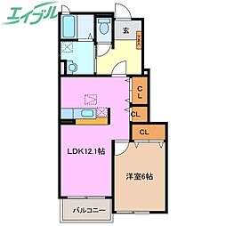 ソレアード1B 1LDKの間取図画像