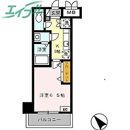 レジデンスハマダ 1Kの間取図画像