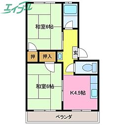 コーポ萩原 2Kの間取図画像