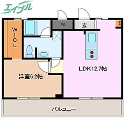 コム!四日市 1LDKの間取図画像